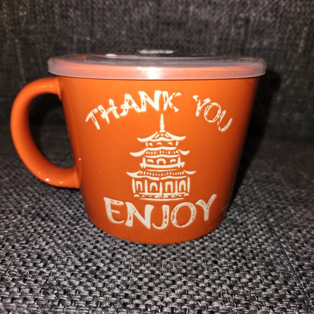 Boston Warehouse Microwaveable Souper Mug/Bowl W Lid orange chinese take out